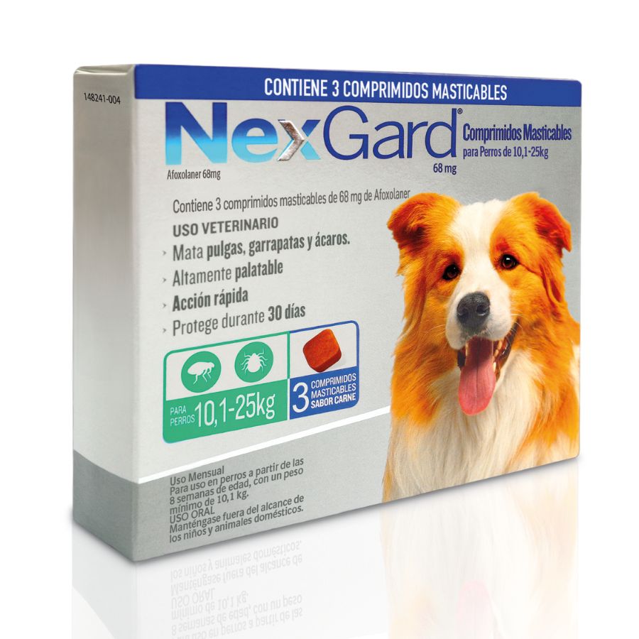 Desparasitante Nexgard caja de 3 comp para perros de 10 a 25 KG, , large image number null